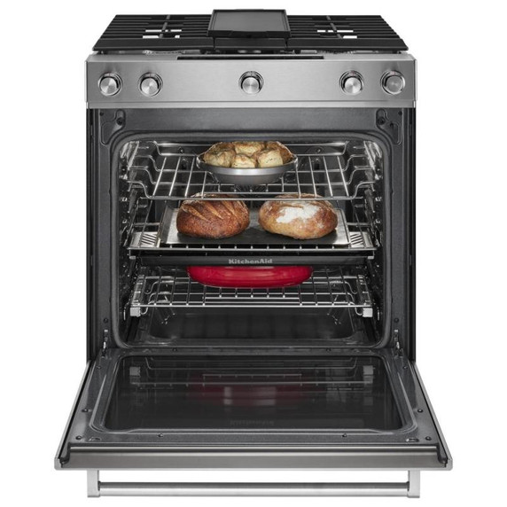 KitchenAid® 30-Inch 5-Burner Dual Fuel Convection  Front Control Range with Baking Drawer YKSDB900ESS