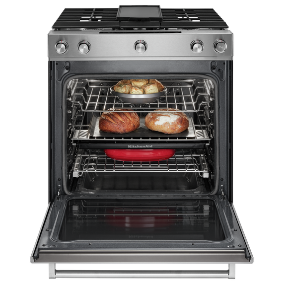 Kitchenaid® 30-Inch 5-Burner Dual Fuel Convection Slide-In Range with Baking Drawer YKSDB900ESS