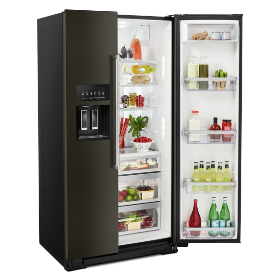 Kitchenaid® 22.6 cu ft. Counter-Depth Side-by-Side Refrigerator with Exterior Ice and Water and PrintShield™ finish KRSC703HBS