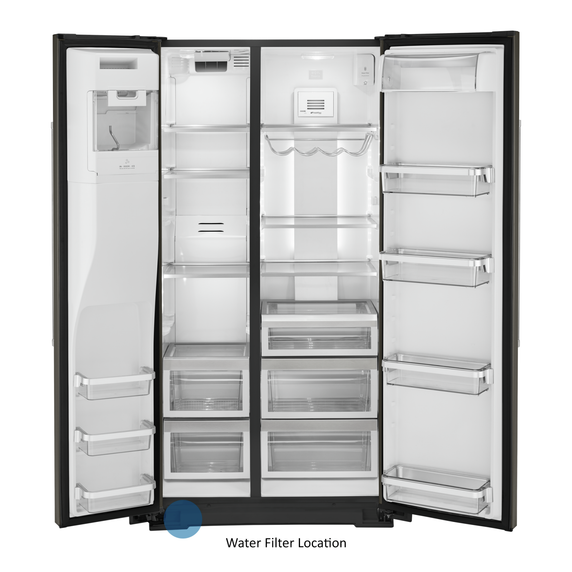 Kitchenaid® 22.6 cu ft. Counter-Depth Side-by-Side Refrigerator with Exterior Ice and Water and PrintShield™ finish KRSC703HBS