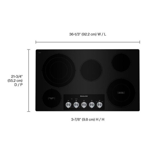 Kitchenaid® 36" Electric Cooktop with 5 Elements and Knob Controls KCES556HBL