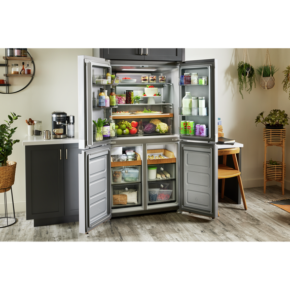 Kitchenaid® 19.4 cu. ft. 36-inch wide Counter-Depth 4-Door Refrigerator with PrintShield™ Finish KRQC506MPS