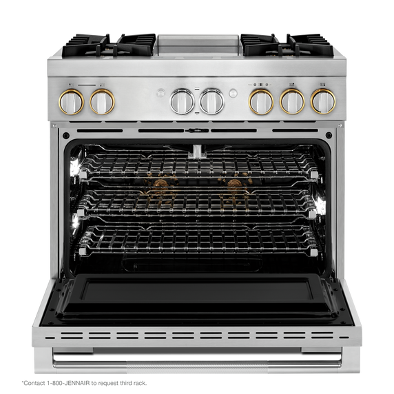 Jennair® RISE™ 36 Dual-Fuel Professional Range with Chrome-Infused Griddle and Steam Assist JDSP536HL