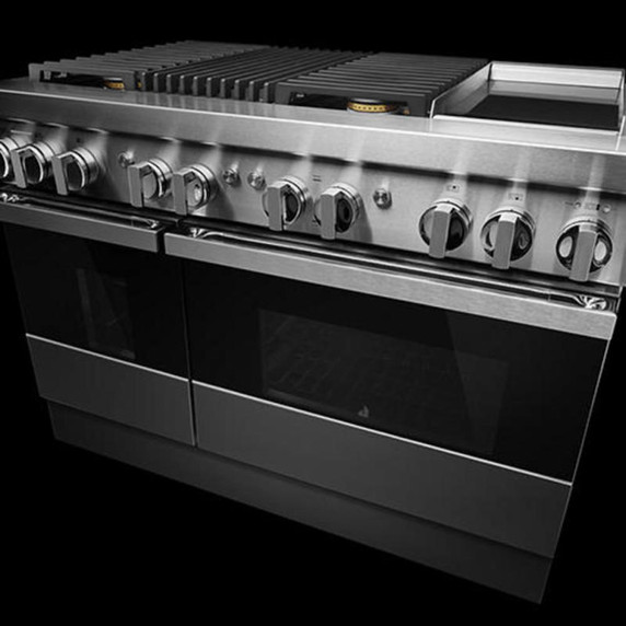 Jennair® NOIR™ 48" Dual-Fuel Professional Range with Chrome-Infused Griddle and Gas Grill JDRP748HM