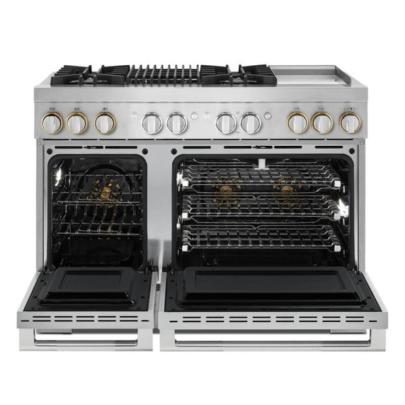 Jennair® RISE™ 48" Dual-Fuel Professional Range with Chrome-Infused Griddle and Gas Grill JDRP748HL
