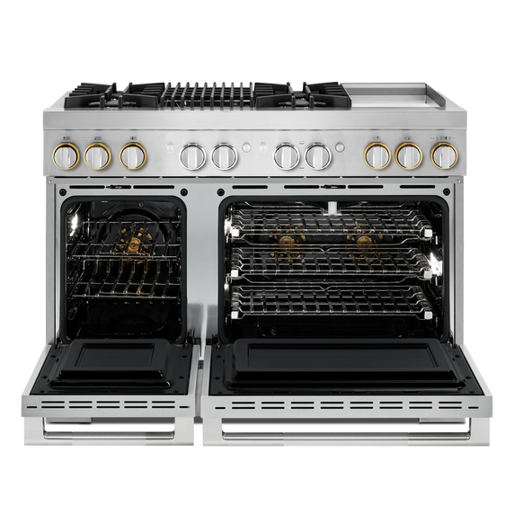 Jennair® RISE™ 48 Dual-Fuel Professional-Style Range with Chrome-Infused Griddle and Grill JDRP748HL