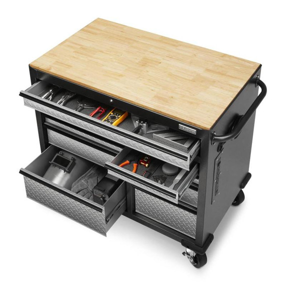Gladiator® Premier 41 inch (104.1 cm) 9-drawer Mobile Tool Workbench with Solid Wood Top GAMT41HWJG