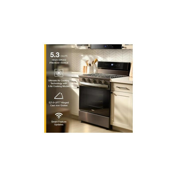 Whirlpool® 30-inch Smart Gas Range with True Convection, Steam/Self Cleaning, Rapid Preheat 5.3 CuFt Capacity WFGS7530RV