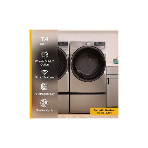 Whirlpool® 7.4 cu. ft. Smart Front Load ENERGY STAR® Certified Gas Dryer with Wrinkle Shield™ Option WGD5720RR