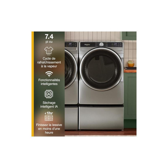 Whirlpool® 7.4 cu. ft. Smart Front Load ENERGY STAR® Electric Dryer with Steam Capabilities YWED6720RR Whirlpool® 7.4 cu. ft. Smart Front Load ENERGY STAR® Electric Dryer with Steam Capabilities YWED6720RR