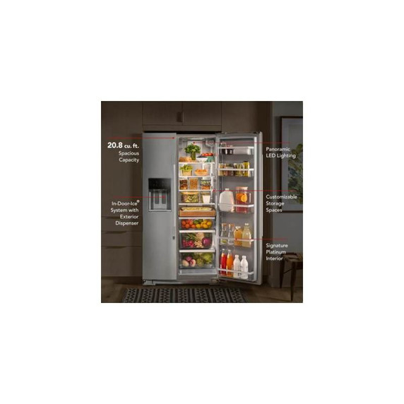 Kitchenaid® 20.8 Cu. Ft. Counter-Depth Side-by-Side Refrigerator with Exterior Ice and Water Dispenser in PrintShield™ Finish KRSC536RPS