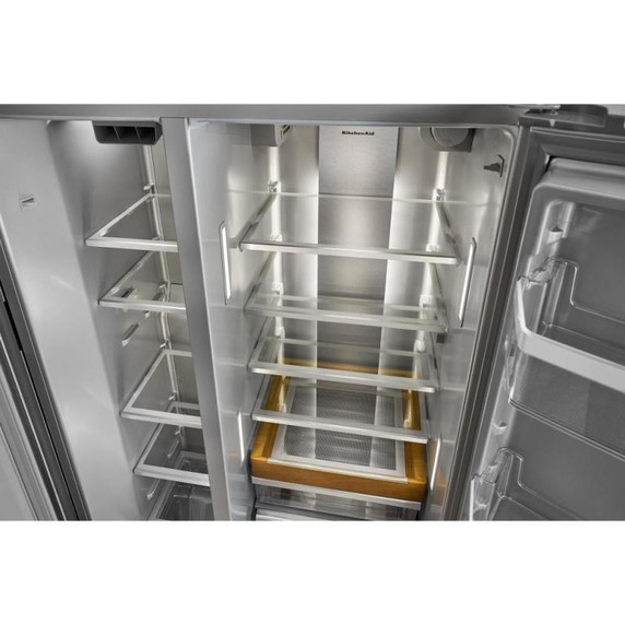 Kitchenaid® 20.8 Cu. Ft. Counter-Depth Side-by-Side Refrigerator with Exterior Ice and Water Dispenser in PrintShield™ Finish KRSC536RPS