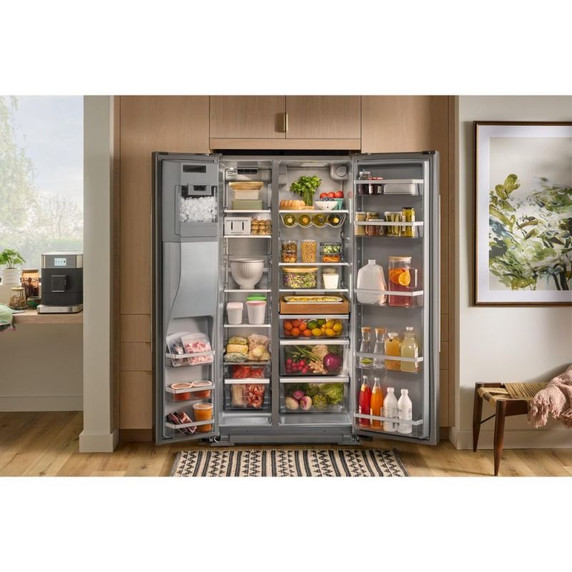 Kitchenaid® 20.8 Cu. Ft. Counter-Depth Side-by-Side Refrigerator with Exterior Ice and Water Dispenser in PrintShield™ Finish KRSC536RPS