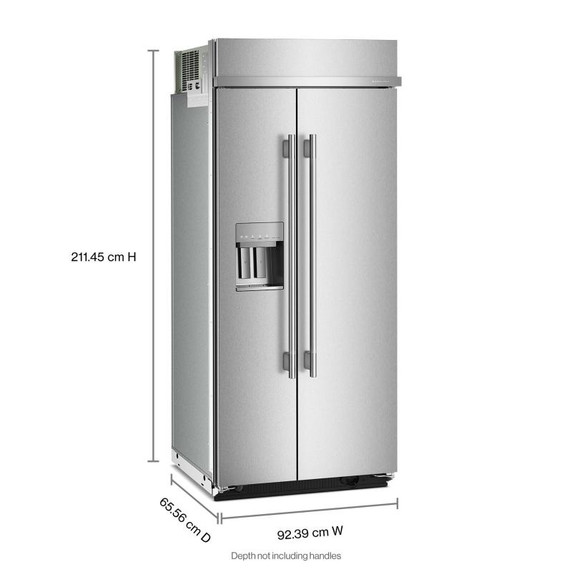 Kitchenaid® 20.8 Cu. Ft. 36" Built-In Side-by-Side Refrigerator features Exterior Water and Ice Dispenser with Measured Fill KBSD736SPS