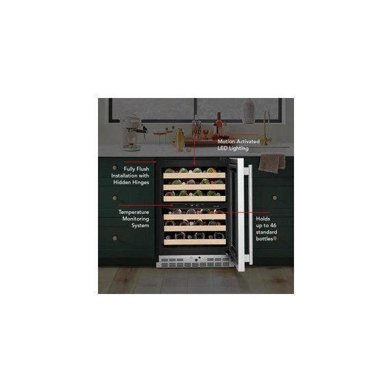 Kitchenaid® 24" Undercounter Wine Cellar with Full-Extension Wood-Front Racks KUWR524SPS