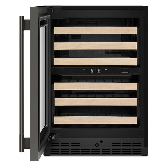 Kitchenaid® 24" Undercounter Wine Cellar with Full-Extension Wood-Front Racks KUWL524SBE