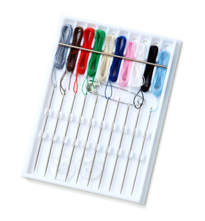 Contains (10) pre-threaded needles with (10) different thread colors available from WCC Supply Store at http://wccsupplystore.com.

Military colors pre-threaded sewing kit available. 