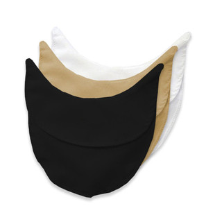 Avoid unsightly sweat-stains with this cotton dress shield, available in white, black, and tan.