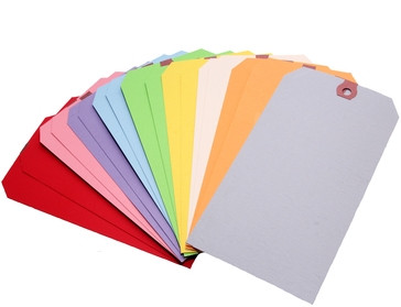 Made of colored stock with a smooth writing surface. Identify and tag items that you want grouped together or separately, These tags come in groups of a thousand and have plenty of multifaceted uses. The #8 tag is 6 1/4" x 3 1/8". Colors available are: Blue, Glo Pink, Green, Orange, Pink, Red, White, and Yellow. 
