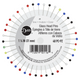 These pins with colored ball heads are easier to see in fabric and less likely to get lost. Use for general sewing. Size 20 Pinwheel Glasshead 40 pc- 1 1/4" long with .5 mm steel shaft. Heat resistant glass heads in a convenient circular storage arrangement. 