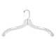 These 17" clear plastic dress hangers, are engineered for strength with added elastomers for maximum flexibility. These space-saving hangers feature securely anchored bright plated swivel hooks and notched shoulders for hanging straps.