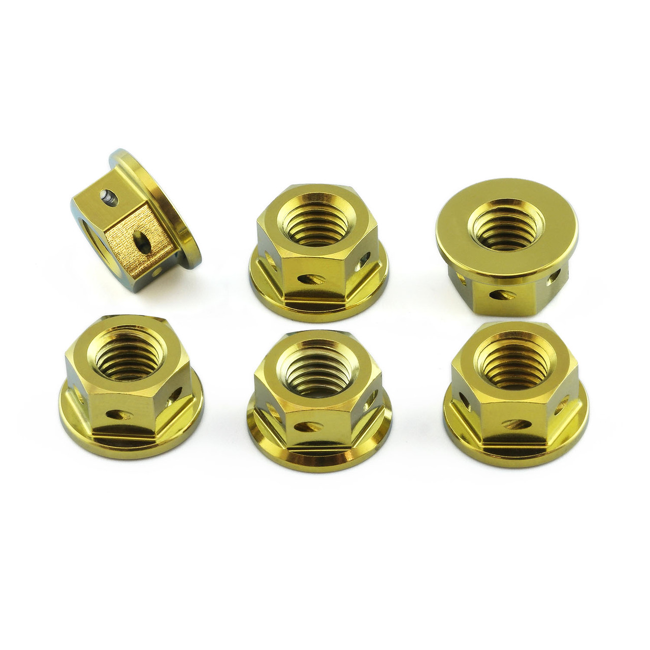 NUTS OUTDOOR BRIESTAブリエスタspark gold Titanium Sprocket Nuts M8x(1.25mm) Drilled Pack x6 | Pro-Bolt