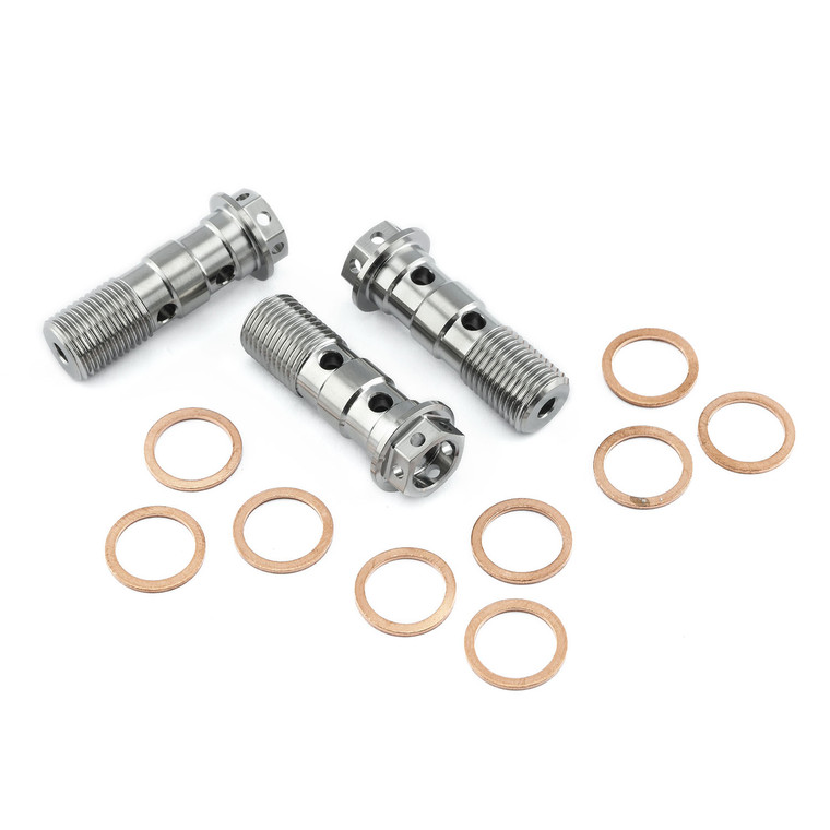 Titanium Banjo Bolt Double M10x(1.00mm) Rear Brake Caliper Race Spec Pack x3
