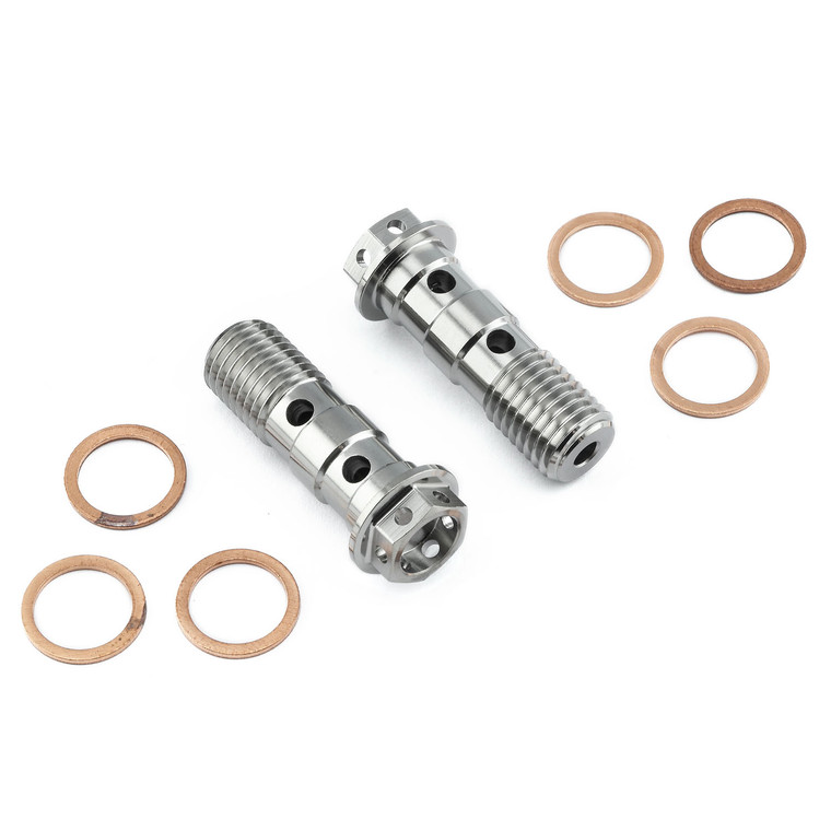 Titanium Banjo Bolt Double M10x(1.25mm) Rear Brake Master Cylinder Race Spec Pack x2
