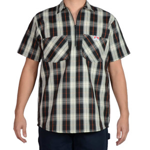 Ben Davis Short Sleeve Plaid 1/2 Zip Shirt - Black/Cream Ben Davis Short Sleeve Plaid 1/2 Zip Shirt - Black/Cream
