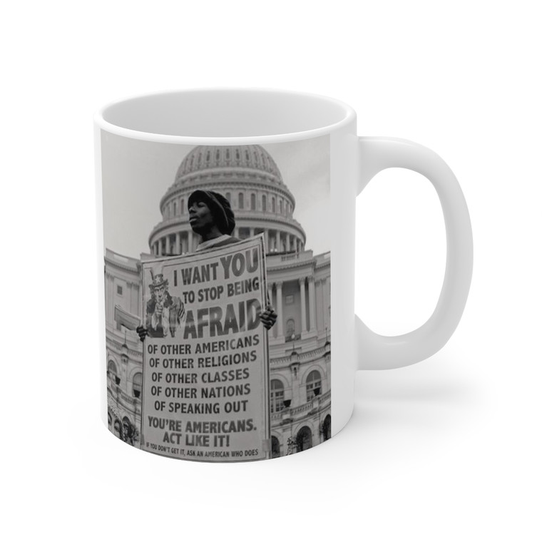 Stop Being Afraid White Ceramic Mug, 11oz