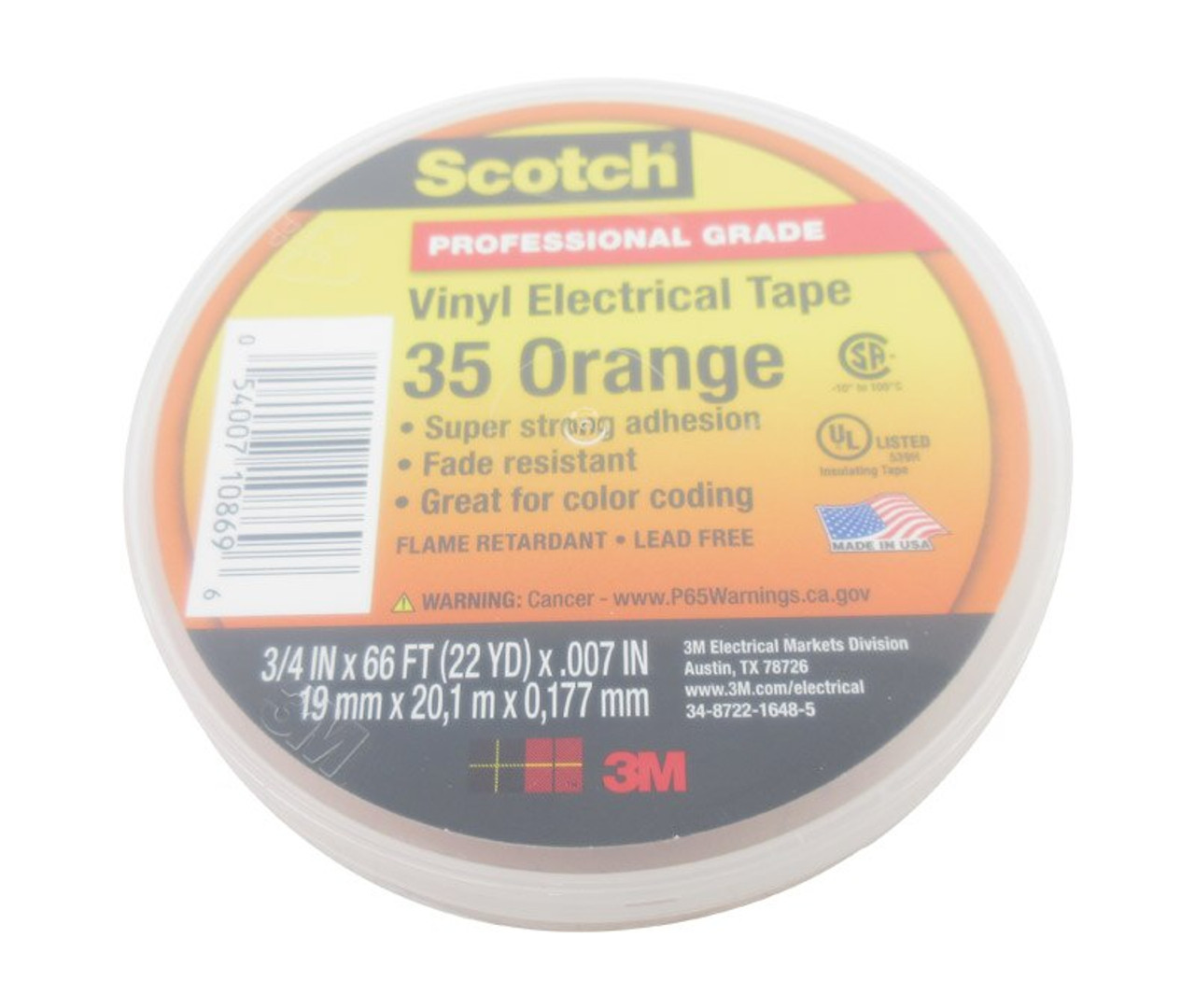 3M Scotch Professional Grade Vinyl Electrical Tape 35 - Orange