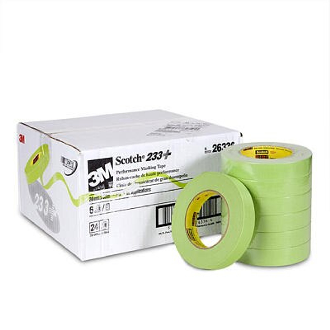 3M 051115-64761 Scotch 233+ Green 6.6 Mil Performance Paper Masking Tape -  24 mm x 55 m Roll at