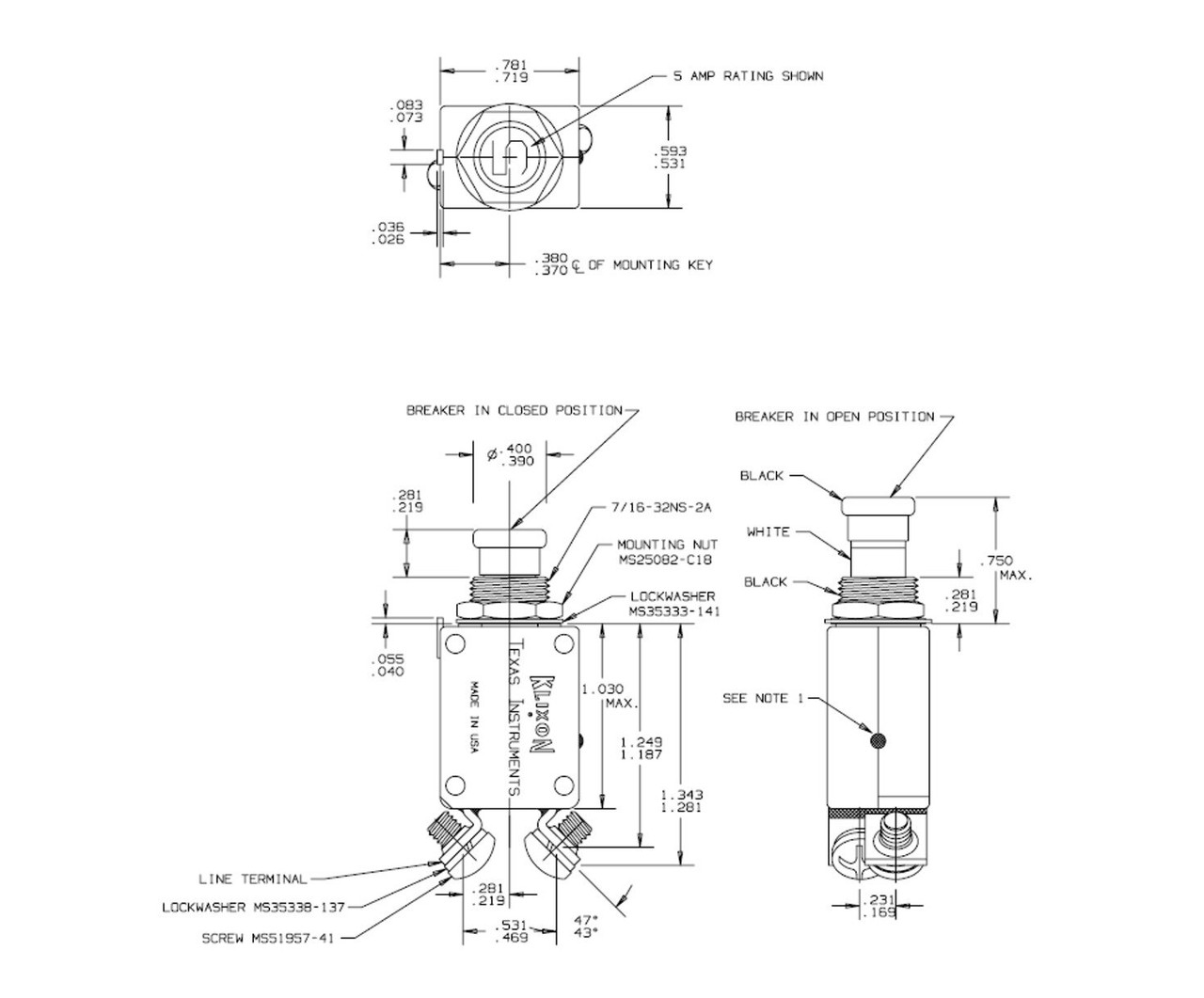 Klixon 2TC21 Circuit Breaker 1 AMP at