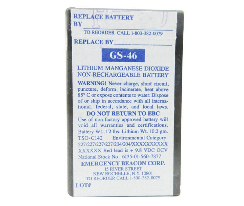 Emergency Beacon GS46 Lithium EBC406 ELT Battery 5 Year at