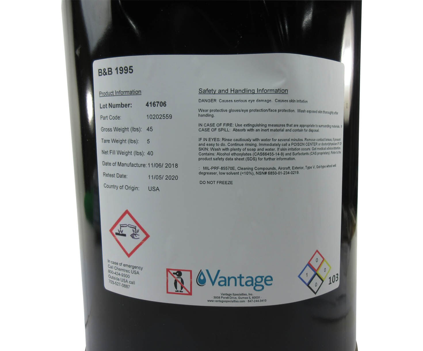 Vantage B&B 1995 Yellow MILPRF85570E NOT 1, Type V Spec Cleaning