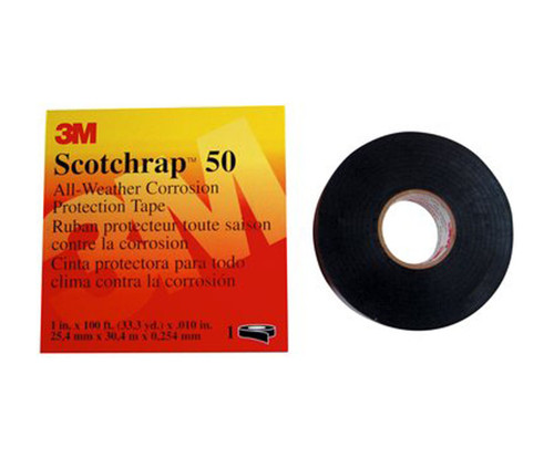 3M™ 054007-10638 Scotchrap™ 50 Black 10 Mil Unprinted Vinyl All-Weather Corrosion Protection Tape - 2" x 100' Roll