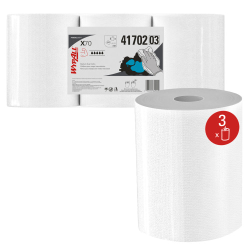 WypAll® 41702 PowerClean™ X70 White 9.8" x 12.2" Medium Duty Cloths - 276 Sheet Center-Pull Roll - 24/Case
