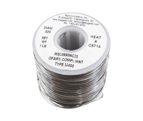 Military Standard MS20995NC25 Monel 0.025" Diameter Safety Wire - 1 lb Roll - 10/Case