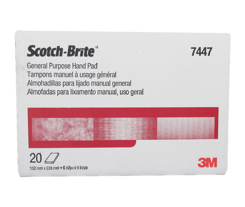 3M™ Scotch-Brite™ 7447 Maroon 6" x 9" Aluminum Oxide Very Fine Hand Pad - Carton of 20