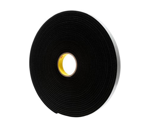 3M™ 021200-03318 Black 4504 Single-Coated 250 Mil Vinyl Foam Tape - 1/2"x18 yd Roll - 18/Pack