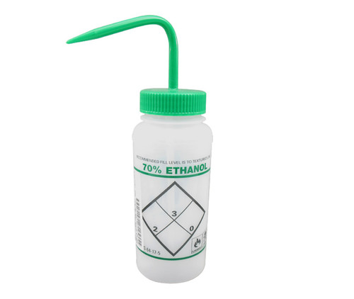 Bel-Art F11646-0640 "70% Ethanol" Safety-Labeled 500 mL (16 fl oz) Wash Bottle - 6/Pack