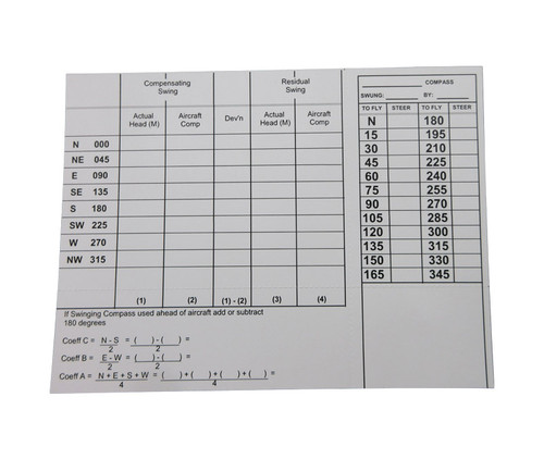 Aeronautical Standard AN5823-1 Compass Deviation Card - 10/Pack