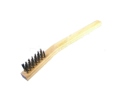 West Coast Brush 330-SS Tan Wood 7/16" x 7-3/4" Handle 3 x 7 Row 7/16" Stainless Steel Trim Scratch Brush - 25/Pack