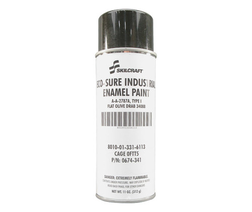 Skilcraft® 0674-341 ECO SURE® FS 34088 Flat Olive Drab A-A-2787A Type I Spec Industrial Enamel Paint - 11 oz Aerosol Can - 12/Pack
