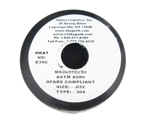 Military Standard MS20995C32 Stainless Steel 0.032" Diameter DFAR 252.225-7009 Complaint Safety Wire - 5 lb Spool