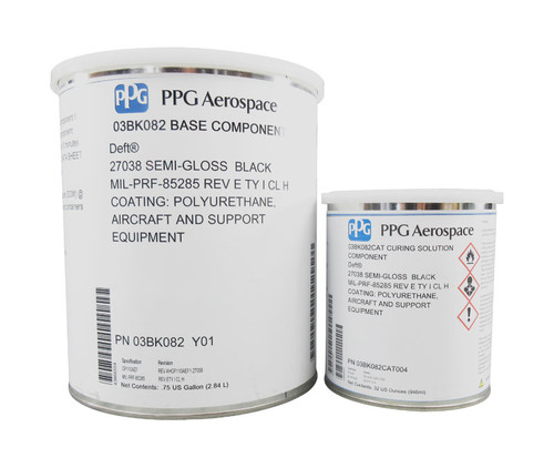 PPG® Deft® 03-BK-082 FS#27038 Black MIL-PRF-85285E TY I CL H Spec Polyurethane Military Topcoat - Gallon Kit - 33/Pack