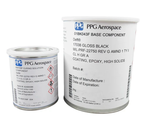 PPG® Deft® 01-BK-043F FS#17038 Black MIL-PRF-22750G TY II CL H GR A Spec Epoxy Topcoat - Gallon Kit
