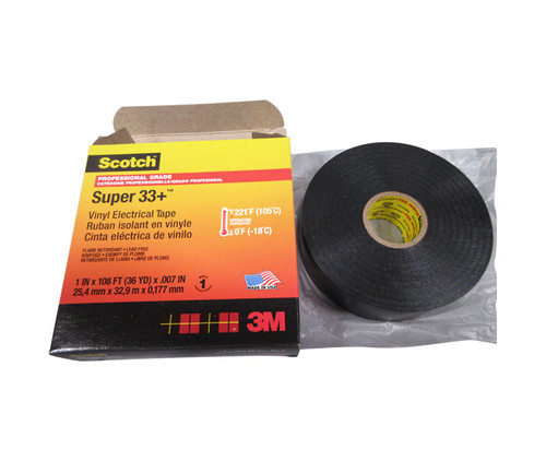 3M™ 054007-08949 Scotch® Super 33+™ Black 7 Mil Vinyl Electrical Tape - 1" x 36 Yard Roll