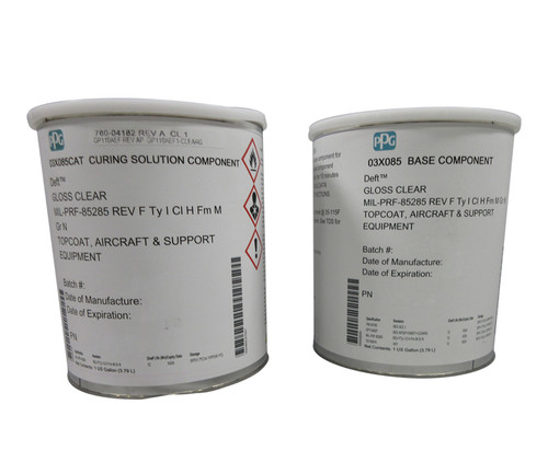 PPG® Deft® 03-X-085 Gloss Clear MIL-PRF-85285F Type I, Class H Spec High-Solids Polyurethane Topcoat - Gallon Kit