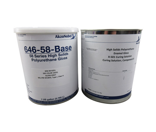AkzoNobel 646-58-6251/X-501 FS#16251 Gray MIL-PRF-85285E Type I Class H Spec Chemical Resistant Military Polyurethane Topcoat - 2 Gallon Kit